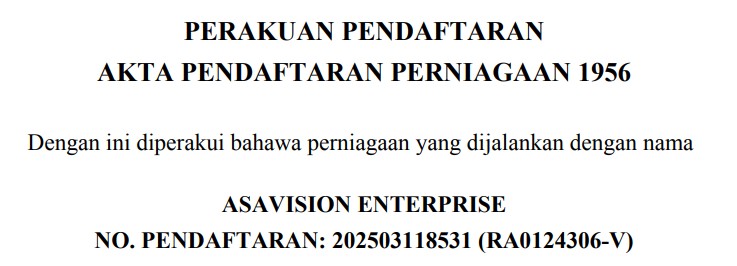 AsaVision SSM Company Registration Certificate